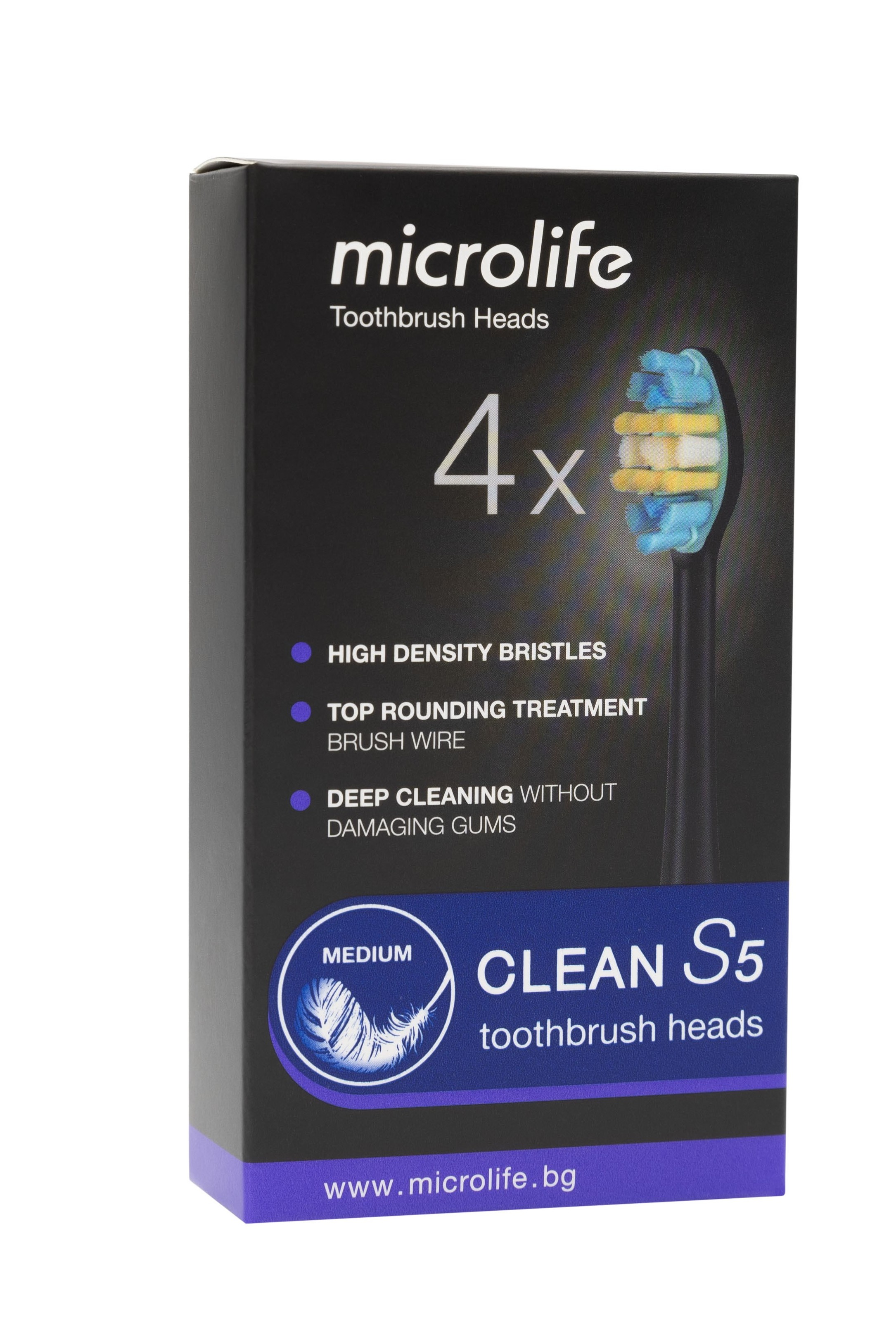 Набор насадок для зубной щетки Microlife Clean S5 средней жесткости (4шт.)